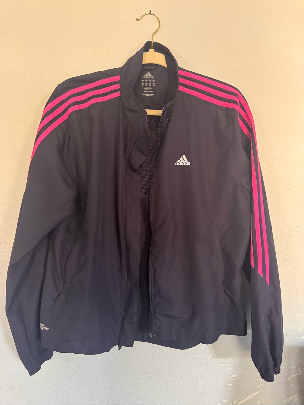 Adidas Women’s Black Athletic Jacket with Pink Stripe Accents